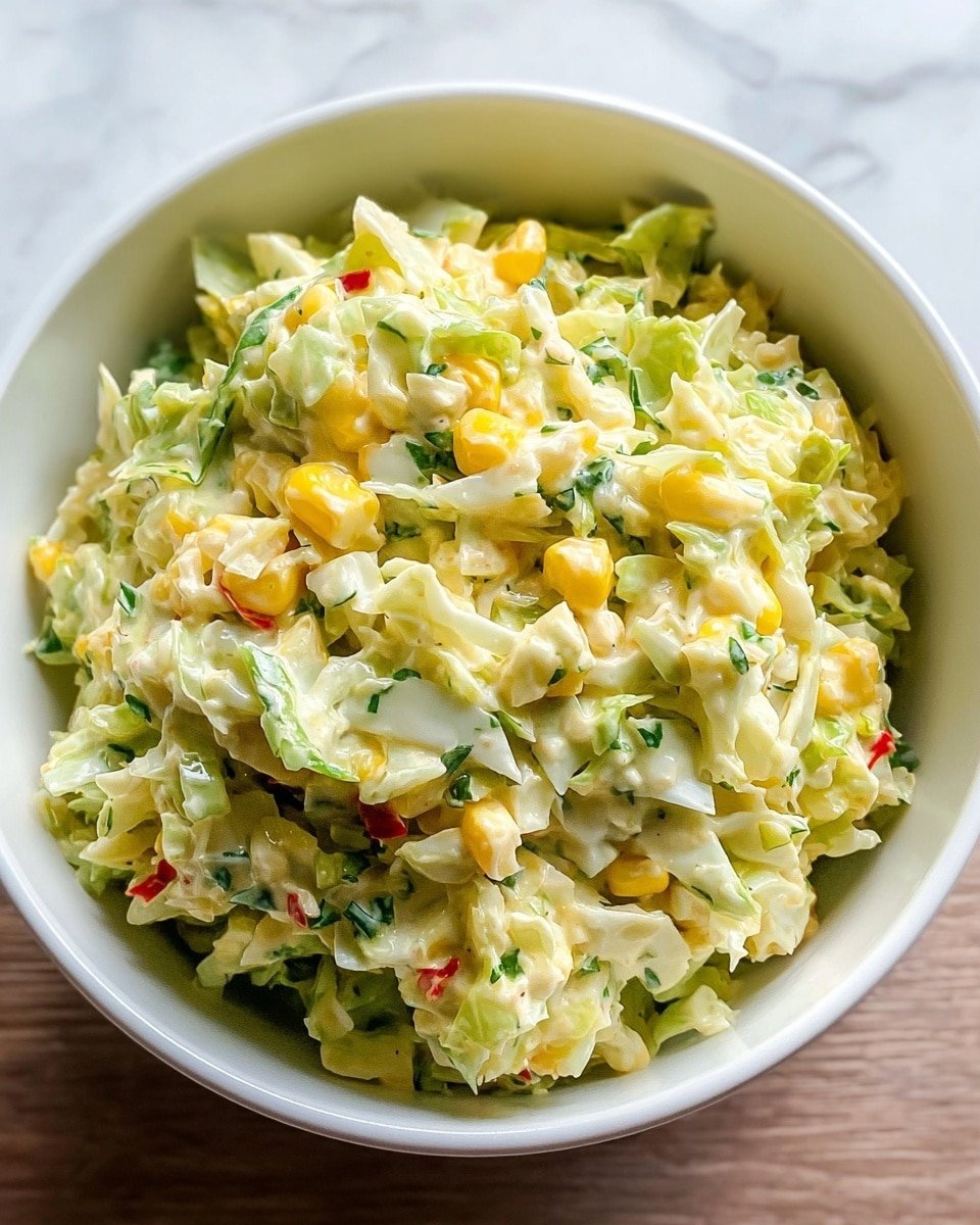 Spicy Jalapeno Corn Coleslaw Recipe - Recipe Image — Spicy Jalapeno Corn Coleslaw, spicy coleslaw with jalapenos, corn and jalapeno side dish, easy spicy coleslaw recipe, flavorful summer slaw