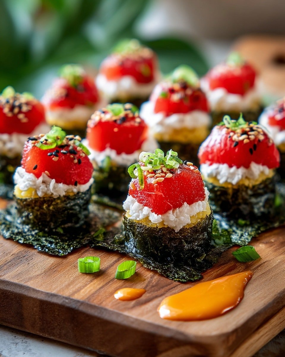 Crispy Rice and Spicy Tuna Bites Recipe - Recipe Image — Crispy Rice and Spicy Tuna Bites, sushi-inspired appetizers, easy seafood snacks, crunchy rice bites, flavorful party starters