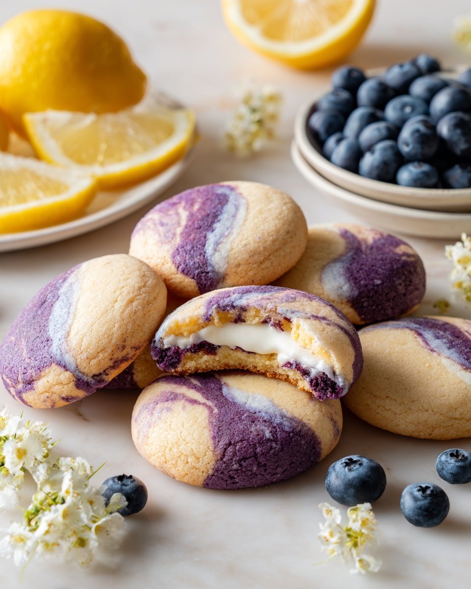 Lemon Blueberry Cheesecake Cookies Recipe - Recipe Image — Lemon Blueberry Cheesecake Cookies, blueberry cheesecake cookies, lemon dessert cookies, easy blueberry cookie recipe, no-bake cheesecake cookies