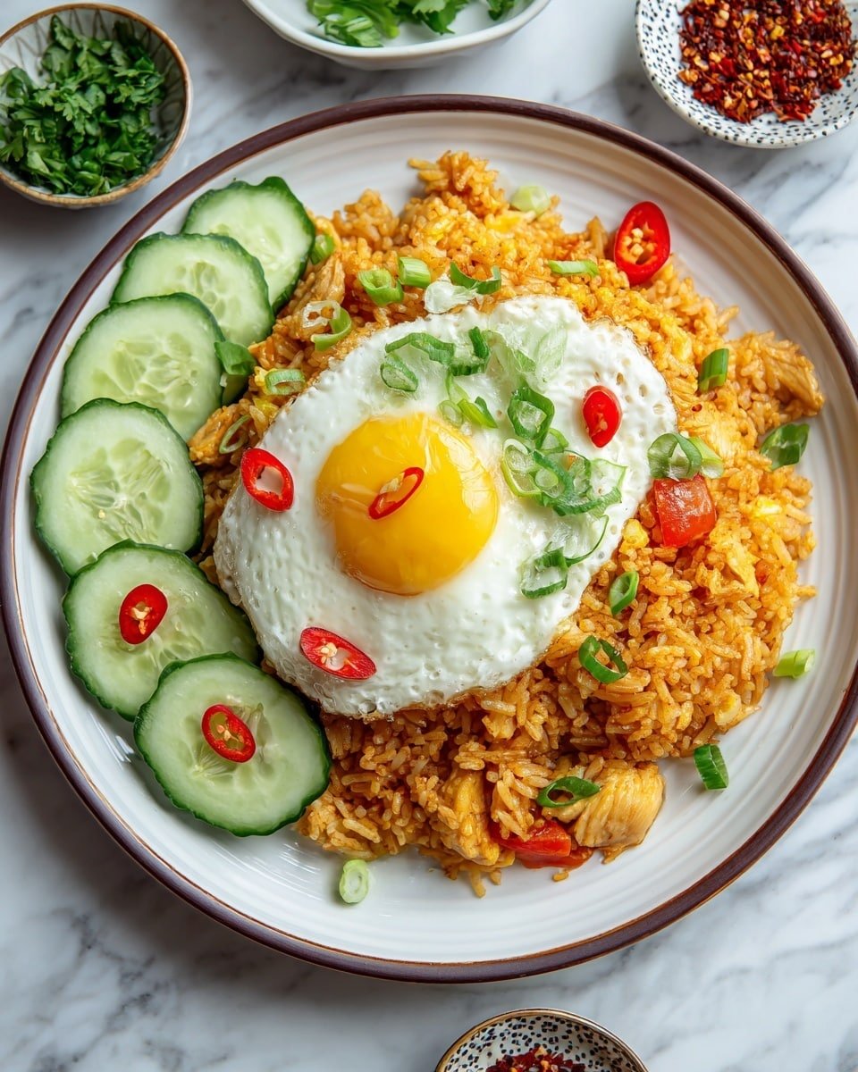 Nasi Goreng (Indonesian Fried Rice) Recipe - Recipe Image — Nasi Goreng Indonesian Fried Rice, Indonesian fried rice recipe, savory fried rice dish, easy Asian rice recipe, homemade Nasi Goreng