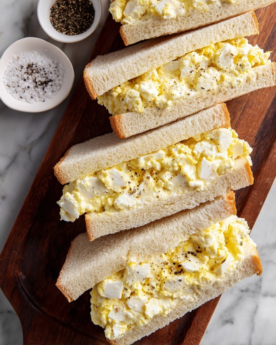 Japanese Egg Sandwich (Tamago Sando) Recipe - Recipe Image — Japanese Egg Sandwich Tamago Sando, Tamago Sando sandwich, Japanese egg salad, soft milk bread sandwich, savory egg sandwich