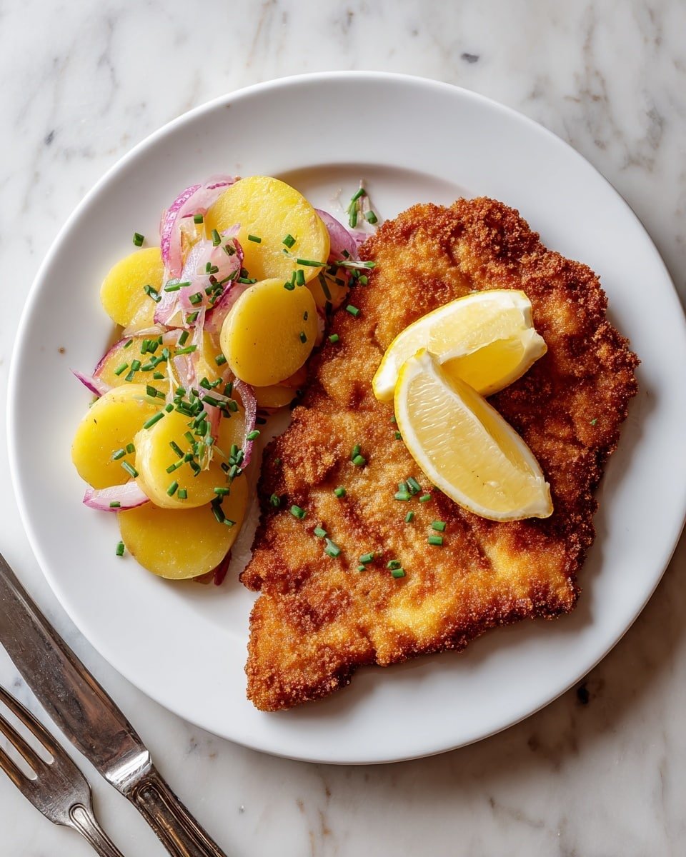 Classic Wiener Schnitzel Recipe - Recipe Image — Wiener Schnitzel, Classic Wiener Schnitzel, Austrian Schnitzel, Crispy veal schnitzel, Traditional Wiener Schnitzel