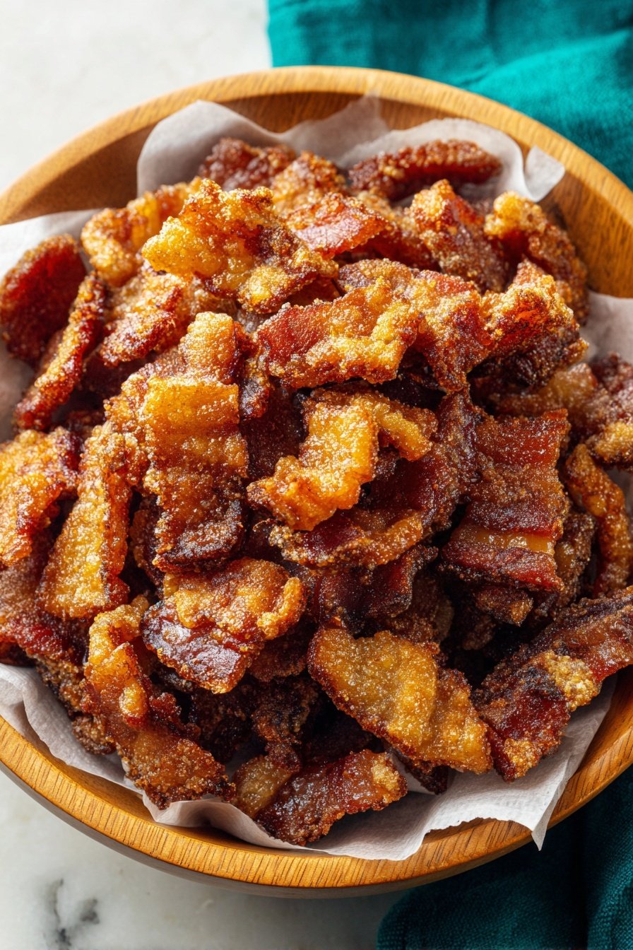 A round wooden bowl filled with many pieces of fried pork cracklings showing crispy, dark golden-brown edges and lighter golden, bubbly fat layers. The pieces are unevenly shaped, with bumpy, crunchy textures. The bowl is lined with white parchment paper under the cracklings. The background is a white marbled texture with a teal cloth partially visible on the side. Photo taken with an iphone --ar 2:3 --v 7 - Crispy Pork Belly Chicharrones, Homemade Pork Cracklings, How to Make Chicharrones, Pork Skin Crackling Recipe, Crispy Pork Snacks