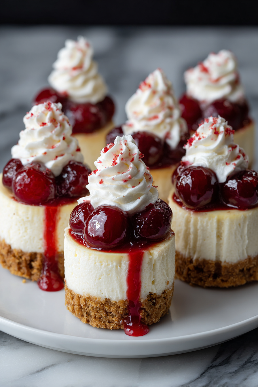 Flat lay of a small mound of golden graham cracker crumbs, a delicate heap of white granulated sugar, a pat of smooth unsalted butter, a round block of fresh cream cheese, a generous dollop of thick sour cream, a small pile of fine white cornstarch powder, two small white ceramic bowls—one holding clear vanilla extract, another with bright lemon juice, three whole brown eggs with clean shells, a cluster of vibrant fresh cranberries, a small white bowl filled with pure white icing sugar, a bowl of fluffy whipped coconut cream, and a few strips of bright orange zest arranged neatly, all placed on a clean white marble surface, soft natural light, photo taken with an iPhone, professional food photography style, fresh ingredients, white ceramic bowls, no bottles, no duplicates, no utensils, no packaging --ar 2:3 --v 7 --p m7354639359234015250 - Mini Christmas Tree Cheesecakes, Christmas dessert ideas, holiday cheesecakes, festive cheesecake recipes, easy Christmas treats