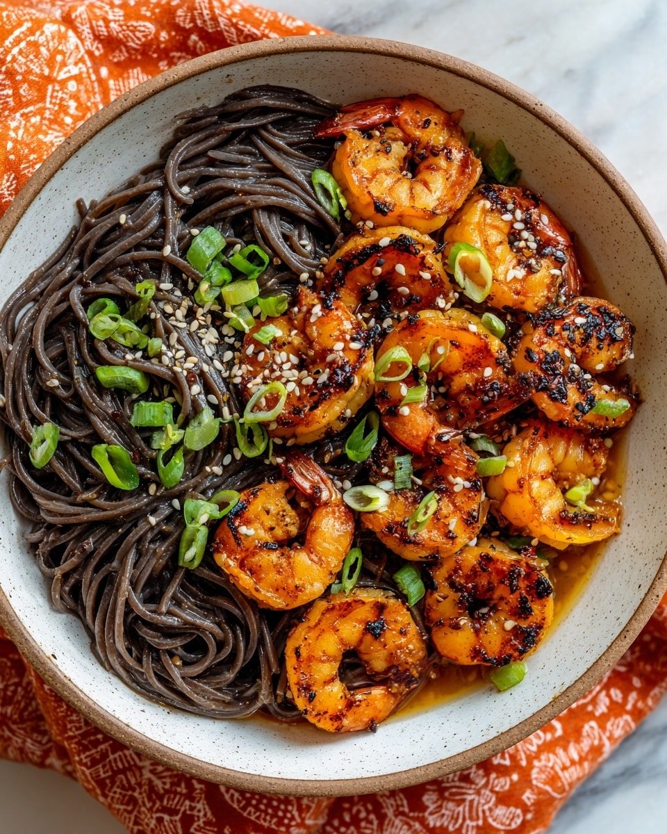 Sesame Garlic Shrimp & Soba Recipe - Recipe Image — Sesame Garlic Shrimp & Soba, shrimp soba noodle stir-fry, garlic sesame shrimp recipe, quick seafood dinner, healthy noodle recipes