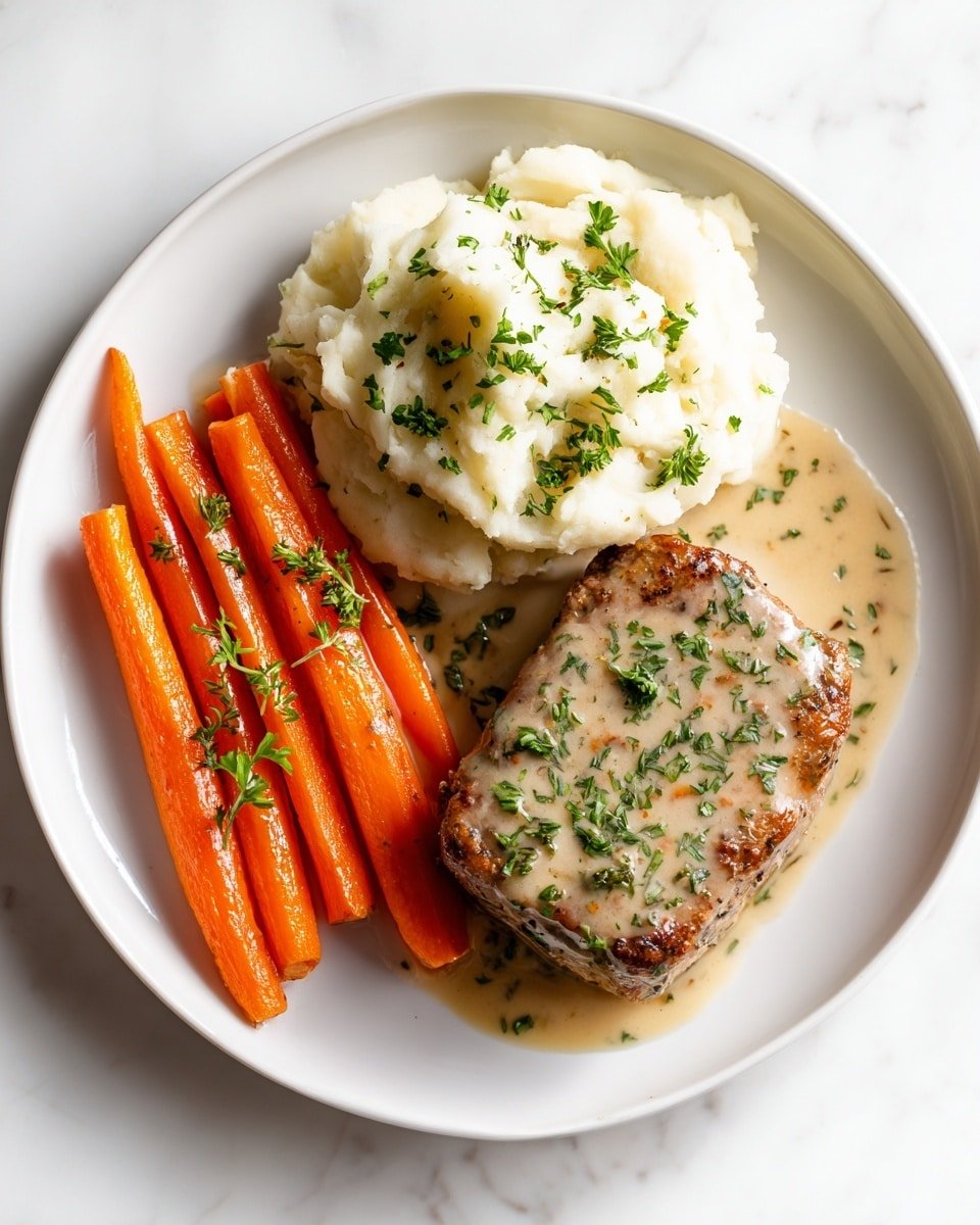 Creamy Herb Chicken with Mashed Potatoes and Glazed Carrots Recipe - Recipe Image — Creamy Herb Chicken with Mashed Potatoes and Glazed Carrots, hearty chicken dinner, easy comfort food recipes, flavorful chicken meal, simple weeknight dinner