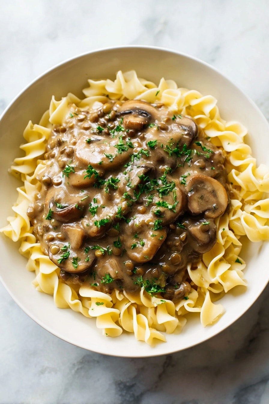 Vegan Lentil Mushroom Stroganoff Recipe - Featured Image