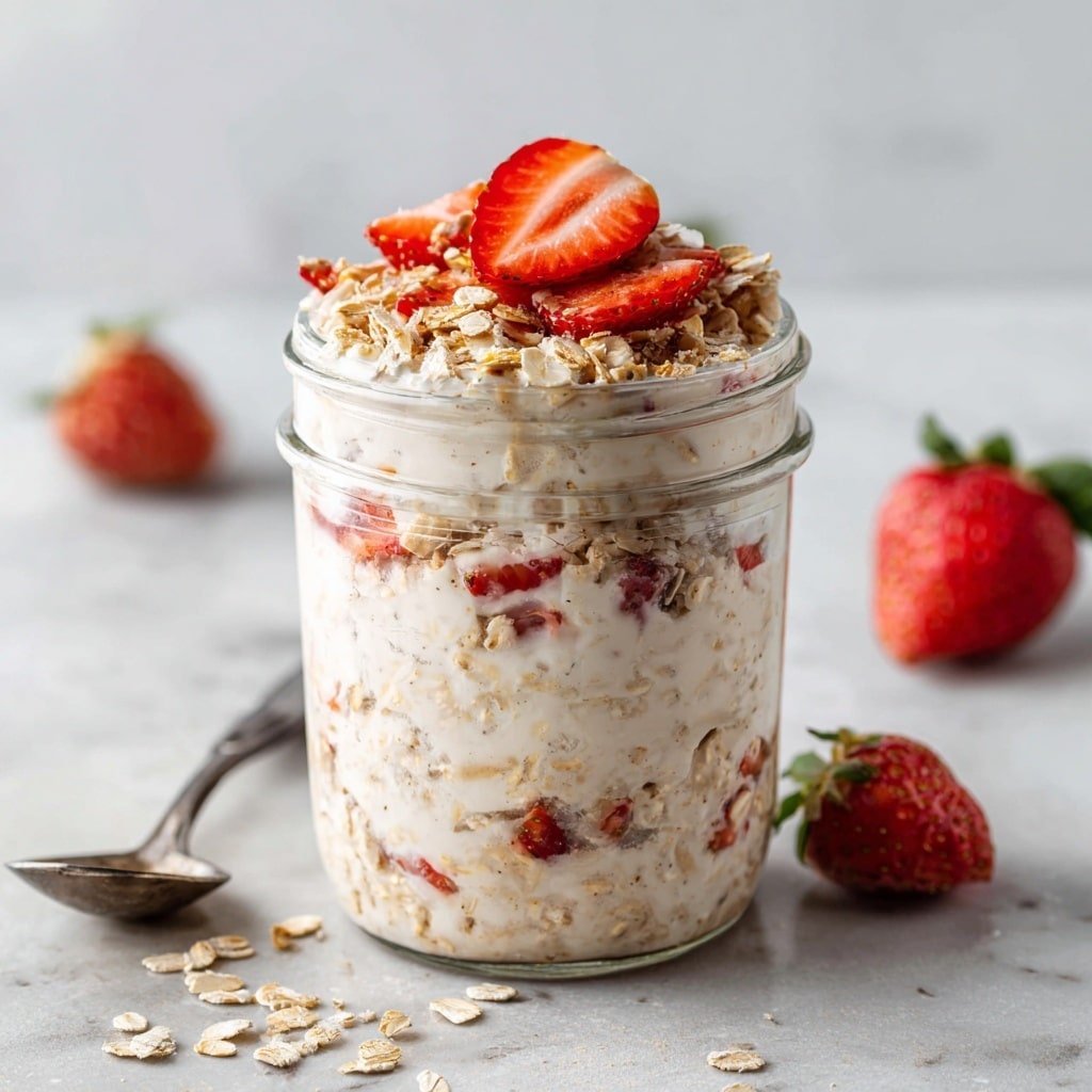 High-Protein Strawberry Cheesecake Overnight Oats Recipe - Featured Image